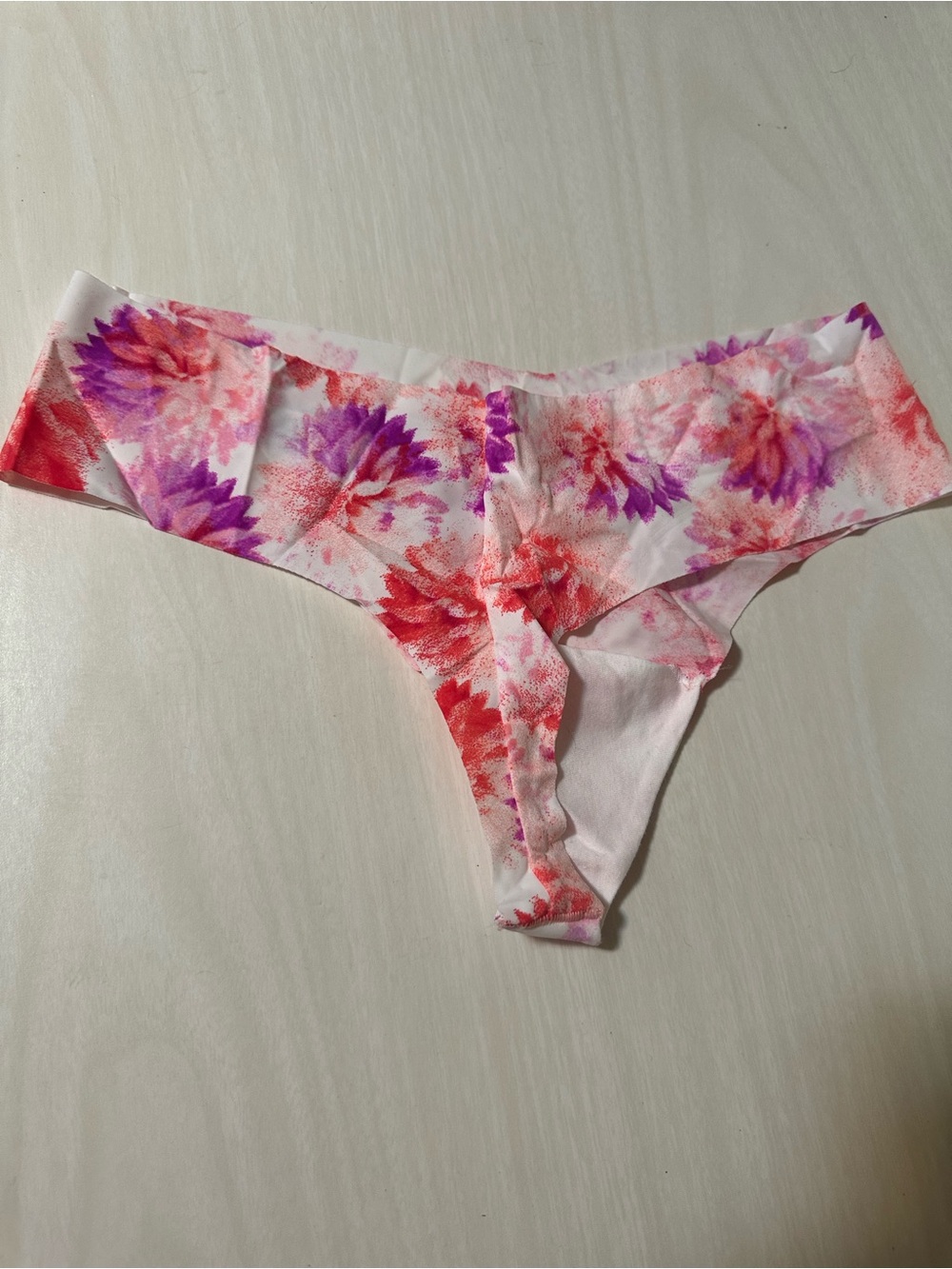 Victoria’s Secret Floral Print Seamless Thong Bottom - Pink & Red - Picture 2 of 4